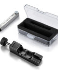 Go-To Universal Spark Plug Gap Tool With 32 Blade Steel Feeler Gauge in red and black finish with case and feeler gauge.