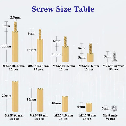 Top Shelf 280 Pcs M2.5 Motherboard Standoffs And Premium Brass Screws Kit For Desktop Builds And Electronics size chart for brass spacers and screws