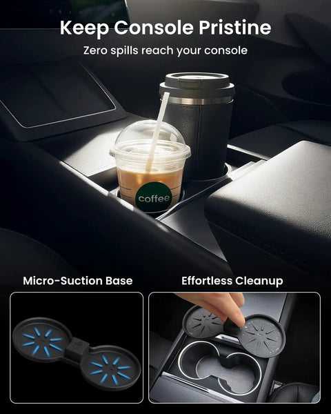 Center Console Organizer For Tesla Model Y Juniper 2025 2026 And Model 3 Highland 2024 2026 with drinks in cup holders