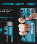 Half Inch Cordless Electric Ratchet Wrench Pro Grade With 90 Nm Torque, 21V Max Brushless Motor showing variable speed trigger