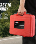 Person carrying red storage case for 19 Piece Front Wheel Bearing Press Kit with Bearing Puller Tools