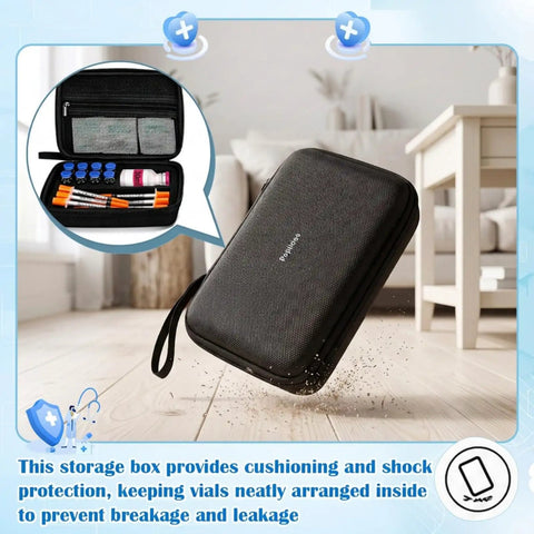 2 Piece Peptide Vial Storage Case Pack for 3ml 10ml Vials and 30ml BAC Water with mesh pocket, shown open and closed.