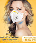 Woman wearing Everyday NIOSH Certified N95 Mask 20 Pack For Adults Three Layer Protective Face Respirator L188 White