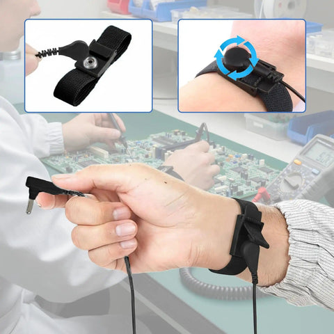 Person using Grounding Wristband And 15 Foot Cable Kit For ESD Safety, Adjustable 6 To 7 Inch Wrist Strap, 2.5 mm Plug And 3.5 mm Snap