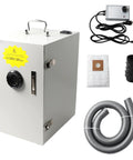 Killer 500W Industrial Benchtop Dust Collector And Lab Vacuum Extraction Unit For Fine Particle Removal Including Gypsum Resin And Metallic Debris With Hella Strong Suction Power, featuring control panel, filter, and hose.