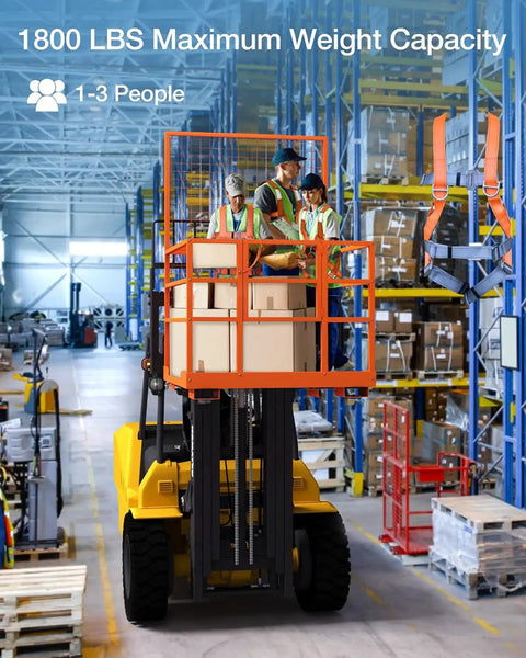 Badass Rated Forklift Safety Cage And Heavy Duty Man Basket For Front End Loaders, 3 workers in 1800 lbs capacity lift basket.