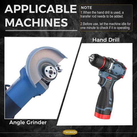 Applicable machines showing an angle grinder and a hand drill compatible with the All In One Diamond Core Drill Bit Set.