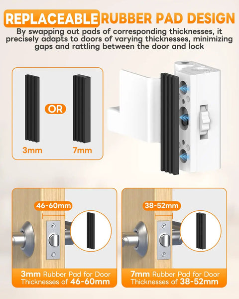 Replaceable rubber pads for Heavy Duty Portable Door Lock For Travel Security, adapting to varying door thicknesses.