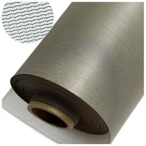 Roll of Faraday Shielding Mesh Window Fabric with nickel copper conductive grid and clear gauze tulle