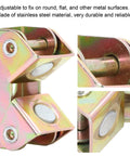 Six Piece Magnetic Welding Clamps Set V Type Fixture in stainless steel, close-up showing magnetic hold for round or flat surfaces.