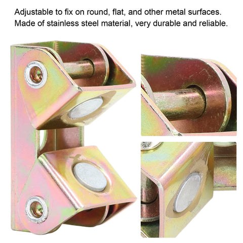 Six Piece Magnetic Welding Clamps Set V Type Fixture in stainless steel, close-up showing magnetic hold for round or flat surfaces.