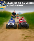 RC Sonic Racing CrossWorlds Monster Truck Ready To Run 2.4GHz Remote Control Toy racing outdoors with two kids