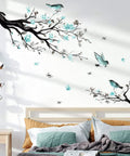 Watercolor Blue Flower Wall Decals With Birds And Tree Branches For Living Room And TV Backdrop Dope Easy Peel And Stick Removable Waterproof Wall Sticker Decor For Modern Home