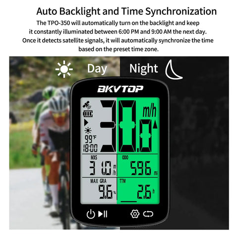 GPS Bike Computer With Wireless Data Sync And Green Auto Backlight 2.4 Inch LCD Screen Speedometer Odometer IPX7 waterproof