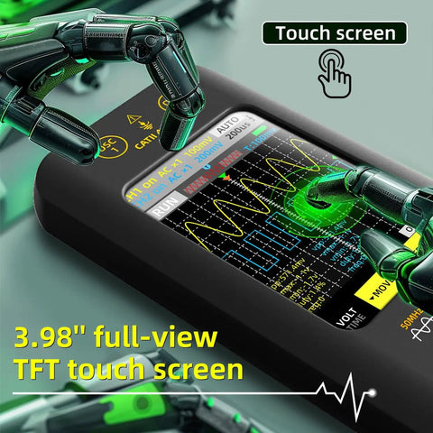 On-The-Go Handheld Oscilloscope With 3.98 Inch Touchscreen Dual Channel 50MHz Bandwidth And Signal Generator display