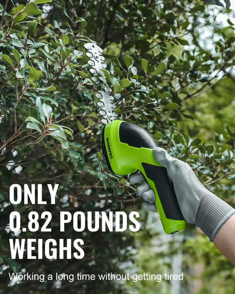 Using Cordless Grass Shear And Shrubbery Trimmer Two In One Handheld Electric Tool with hedge shears on shrub