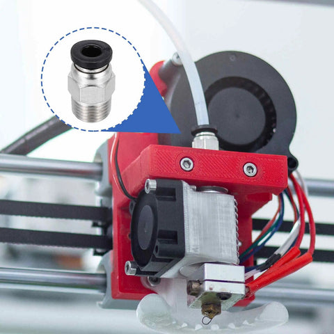 Push To Connect Pneumatic Tube Fittings PC4 M6 used in a 3D printer setup for tubing connections, showing installation and usage