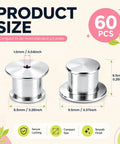 Locking Pin Backings Set for Enamel Pins and Badges, 60 pcs silver metal clasps displayed with size measurements.