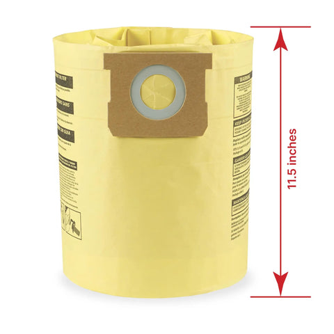 High Efficiency Disposable Vacuum Filter Bags For 5 To 8 Gallon Wet Dry Vacuums Straight Up No Sweat Debris Catcher yellow filter bag 11.5 inches