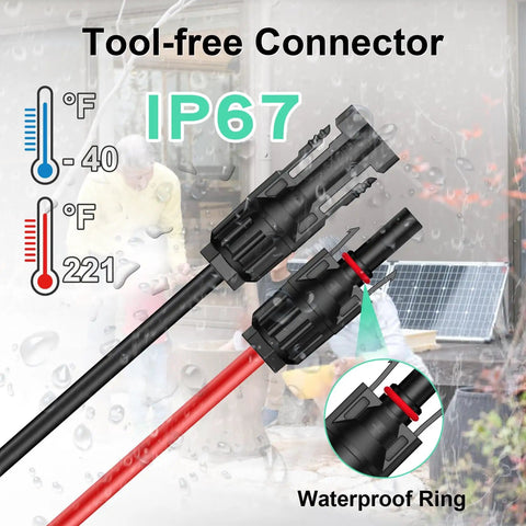 Close-up of waterproof connectors from 10 Ft 6 In 1 Solar To XT60 Anderson Extension Charge Cable Kit For DIY Solar Setups