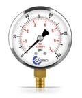 2-1/2 Inch Dry Pressure Gauge With Chrome Plated Steel Case Lower Mount 1/4 NPT Dual Scale Psi Bar KPa Brass For Air Water Oil