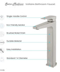 Single Hole Single Handle High Arc Bathroom Faucet In Brushed Nickel Easy One Hand Operation For Temperature And On Off Solid Brass Build