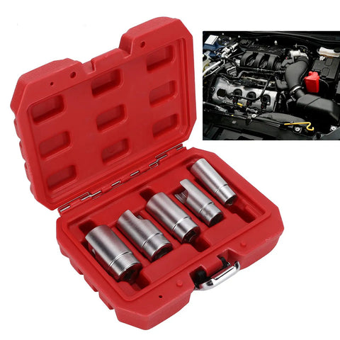 Top Notch Elbow Connector Socket Set For Car Repair That Slips In Where Regular Tools Can Not Go With 5 Sockets From 12mm To 22mm Drive Fitting Kit, red case