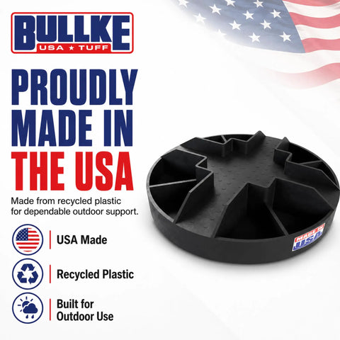 Round Floating Deck Block Pedestals for Pier and Shed Foundations, Heavy Duty Handi Block USA Made, durable recycled plastic support base.
