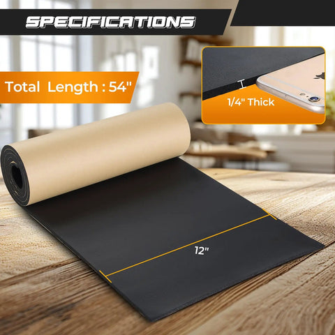Neoprene Sponge With Sticky Back Foam Rubber Sheet 1/4 Inch Thick By 12 Inch Wide By 54 Inch Long for DIY Builds, detailed view.