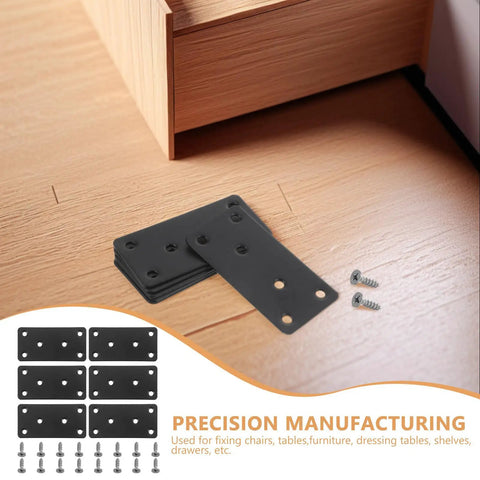 Six Piece Stainless Steel Flat Joining Plates With Screws For Wood Furniture Repair And Reinforcement Straight Metal Mending Brackets For Cabinets Shelves Tables And Other Structures