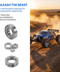 Beefed Up RC Vehicle Bearing Kit 30 Pcs Fits WLtoys One Fourteen 144001 Upgrade Kit With Precision Metal Bearings For Sturdier Wheels And Smoother Rides In RC Cars. 30-piece metal bearings and RC car on dirt track