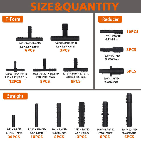 MINIMARU 119PCS nylon automotive vacuum hose connector set in black with T-form and straight fittings, 14 sizes