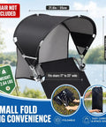 Windproof Chair Umbrella Canopy With Foldable Design And Adjustable Clamp Portable UPF 50 Plus Sun Shade Attachment shown with dimensions.