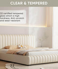 Bedroom with clear, tempered glass partition showcasing CE certified scratch-resistant qualities