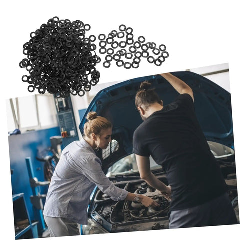 Wave Washer Kit 500 Pack Spring Steel Gasket Set For Load Distribution, Plumbing And Fastening, Durable Seals, Lock Washers, Versatile DIY And Professional Use; black wave washers on white