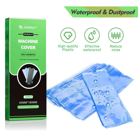 Close-up of JCONLY machine covers in packaging highlighting high-quality waterproof and dustproof plastic material.