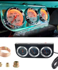 BAGARAATAN triple gauge kit with Bosch chrome 2-inch gauges for water temperature, oil pressure, and amps; installed dashboard view