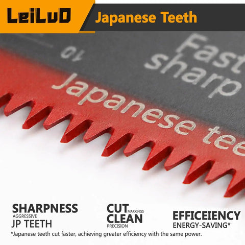 Rip Through Heavy Duty Deep Reach Oscillating Tool Blades For Woodwork, Red Japanese Teeth close-up with sharp edges.