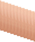Twelve Piece Pure Copper Anode Sheets For Electroplating Strips Sized At Point Zero Zero Four X One X Six Inches arranged in a row.