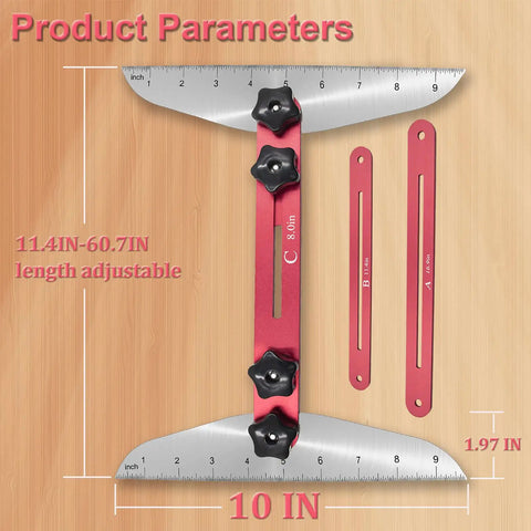 Pro Grade Stair Tread Template Tool Gauge With Adjustable Range 11.4 In To 60.7 In, Stainless Steel Scale Plate And Aluminum Alloy Body