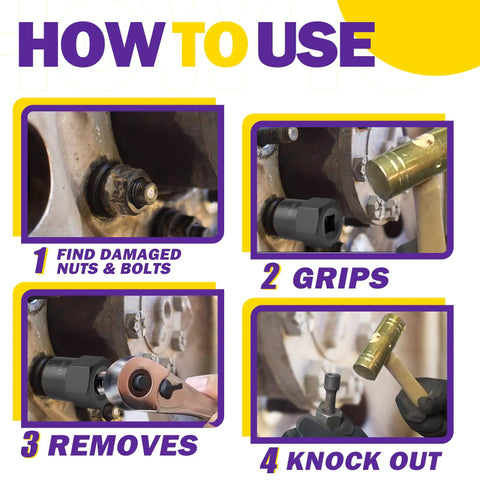 Heavy Duty Bolt Extractor Kit Pro Grade With Half Inch Drive Lug Nut Remover Tools for damaged bolts in use demonstration.