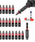 Diamond Coated Impact Screwdriver Bit Set With 20 PH2 1 Inch Insert Driver Bits Magnetic S2 Steel Tips Includes 2 Point 5 Inch Bit Holder Built For Tough Jobs And Everyday Home DIY Projects displayed with impact driver and holder.