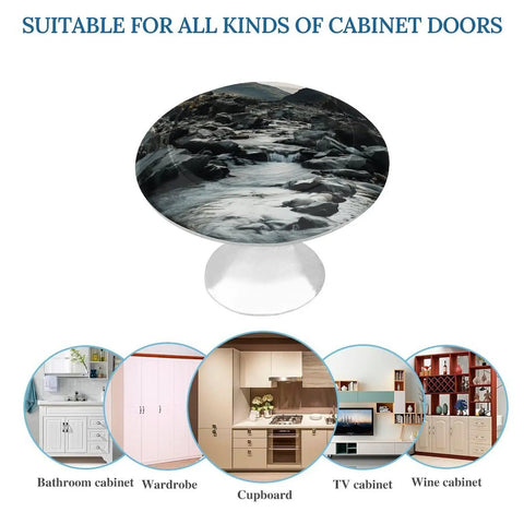 River And Gray Rocks Round 1.1 Inch Hole Center Cabinet Handles Drawer Pulls Solid Stainless Steel With Screws Included For Dresser Bathroom Kitchen Door