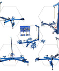 Beefed Up Auto Body Frame Puller Straightener With 10 Ton Hydraulic Power Pro Grade Car Frame Machine shown in various angles