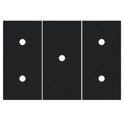 Three Pack Stove Burner Covers For Gas Range, Heat Resistant Stove Top Protectors, black nonstick Teflon liners, top view