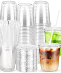 Clear 12 Oz Cups With Lids And Straws 50 Pack For Iced Coffee Smoothies Milkshakes Juices To Go Durable BPA Free PET Plastic Party Ready For Home Office BBQs And Travel