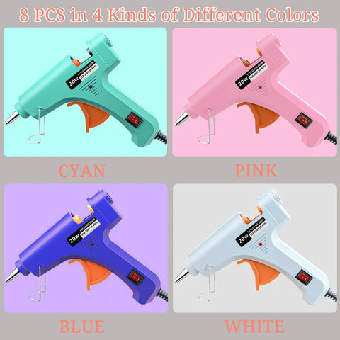 Mini Hot Glue Gun Set Eight Pack With Forty Sticks Multi Color LED Light Easy To Use For Crafts DIY Projects School Arts Class Home Quick Repairs