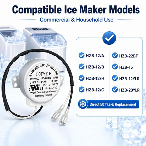 Plug And Play Drop In Ice Maker Synchronous Motor 120V Replacement For Commercial And Home Ice Makers 50 60Hz 3.5 4.1 RPM Compatible With HZB Series Models And More, direct replacement shown