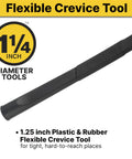 Flexible Crevice Vacuum Tool For Dust And Debris 1.25 Inch Diameter By 12 Inch Length, shown against a yellow background