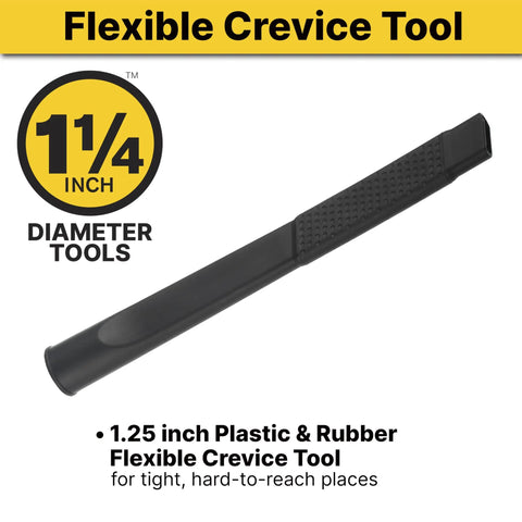 Flexible Crevice Vacuum Tool For Dust And Debris 1.25 Inch Diameter By 12 Inch Length, shown against a yellow background